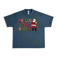 Midnight Navy Holly Jolly vibes Christmas with Santa Urban Heavy Tee - NancyCooperArtShop