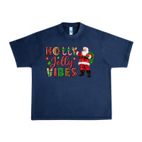 Navy Holly Jolly vibes Christmas with Santa Urban Heavy Tee - NancyCooperArtShop