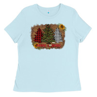 Baby Blue merry and bright with tree's Ladies Tee - AdoDesignShop