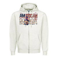 Oatmeal Heather American mama with gnome Mother's Day Zipper Hoodie - HowdyJamesFarm