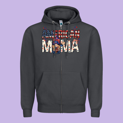 American Mama With Gnome Mother's Day Zipper Hoodie Designed By Howdyjamesfarm