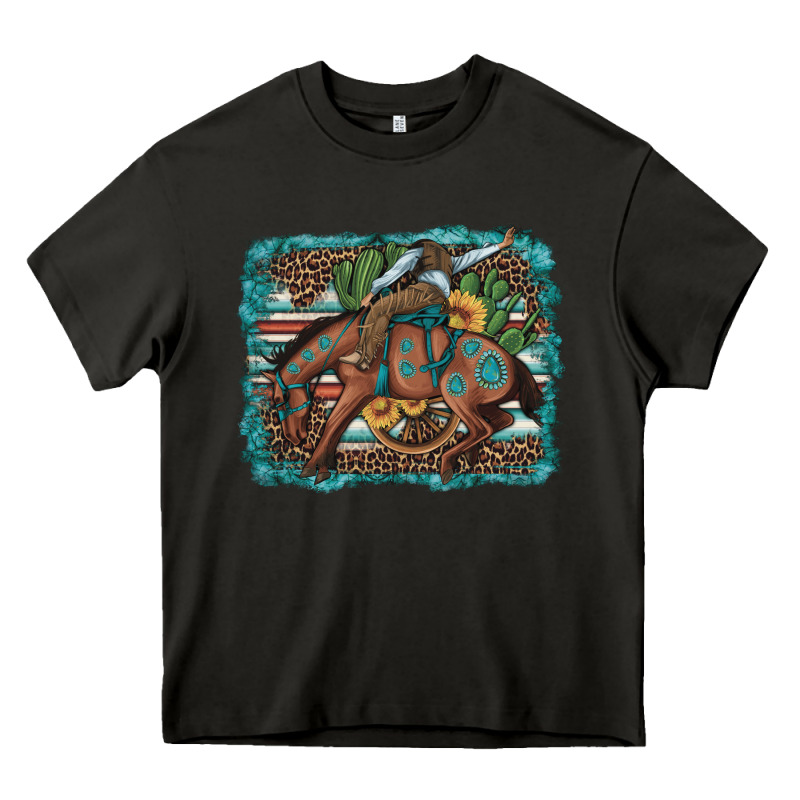 Bucking Bronco Cowboy Rodeo Cactus And Sunflowers Heavy Core Tee by Artiststas | Teevron