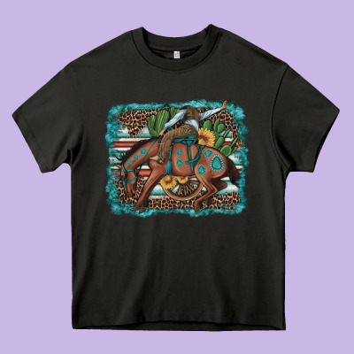 Bucking Bronco Cowboy Rodeo Cactus And Sunflowers Heavy Core Tee Designed By Artiststas