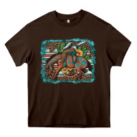 Chocolate Brown bucking bronco cowboy rodeo cactus and sunflowers Heavy Core Tee - Artiststas
