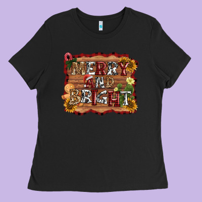 Merry And Bright Ladies Tee Designed By Adodesignshop