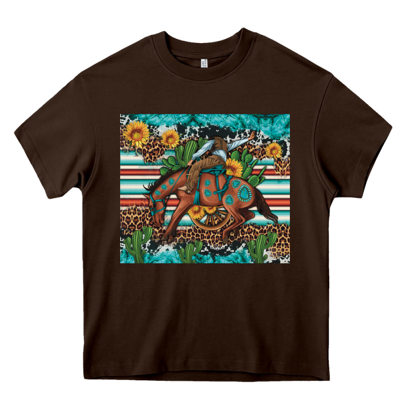 Bucking Bronco Cowboy Rodeo Cactus And Sunflowers Heavy Core Tee by Artiststas | Teevron