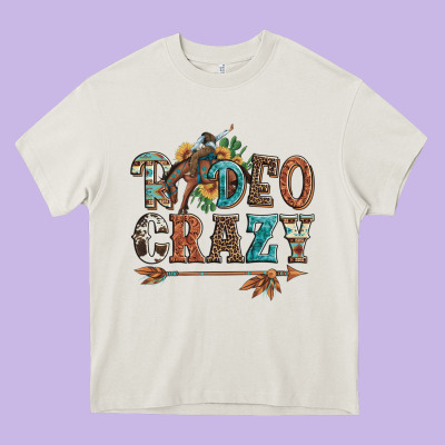 Rodeo Crazy Bucking Bronco Cowboy Heavy Core Tee Designed By Artiststas