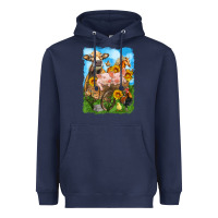 Navy farm animals wagon olivia Heavyweight Hoodie - OliviaCreatesArt