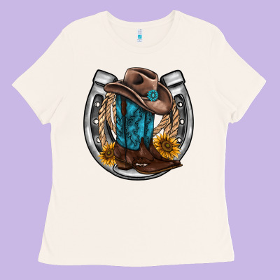 Western Horseshoe Boots Hat Rope Sunflower Ladies Tee Designed By Adodesignshop