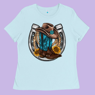 Western Horseshoe Boots Hat Rope Sunflower Ladies Tee Designed By Adodesignshop