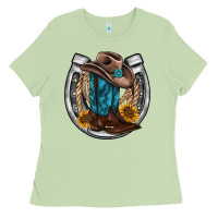 Matcha western horseshoe boots hat rope sunflower Ladies Tee - AdoDesignShop