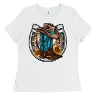 White western horseshoe boots hat rope sunflower Ladies Tee - AdoDesignShop