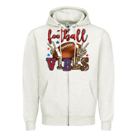 Oatmeal Heather Football vibes red and blue Zipper Hoodie - HowdyJamesFarm
