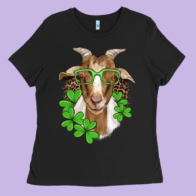 St Patricks Goat With Glasses Ladies Tee Designed By Artiststas