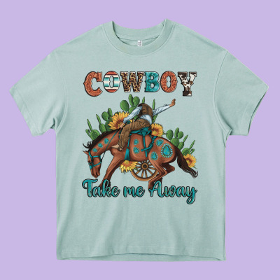 Cowboy Take Me Away Rodeo Heavy Core Tee Designed By Artiststas
