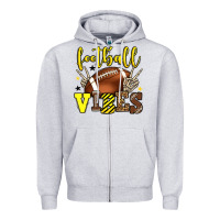 Heather Grey Football vibes yellow and black team color Zipper Hoodie - HowdyJamesFarm