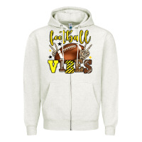 Oatmeal Heather Football vibes yellow and black team color Zipper Hoodie - HowdyJamesFarm