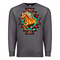 Charcoal Heather Aztec Symbol White Horse Premium Sweatshirt - FaDigitalArtStudio