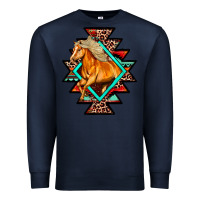 Navy Aztec Symbol White Horse Premium Sweatshirt - FaDigitalArtStudio