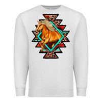 Oatmeal Heather Aztec Symbol White Horse Premium Sweatshirt - FaDigitalArtStudio
