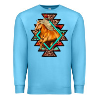Ocean Blue Aztec Symbol White Horse Premium Sweatshirt - FaDigitalArtStudio