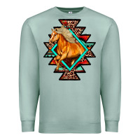 Seafoam Aztec Symbol White Horse Premium Sweatshirt - FaDigitalArtStudio