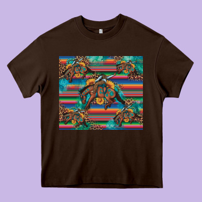 Bucking Bronco Serape Turquoise Heavy Core Tee Designed By Artiststas