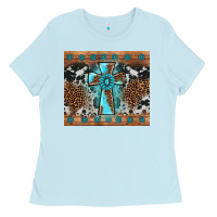 Baby Blue gemstone leopard cross Ladies Tee - AdoDesignShop