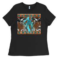 Black gemstone leopard cross Ladies Tee - AdoDesignShop