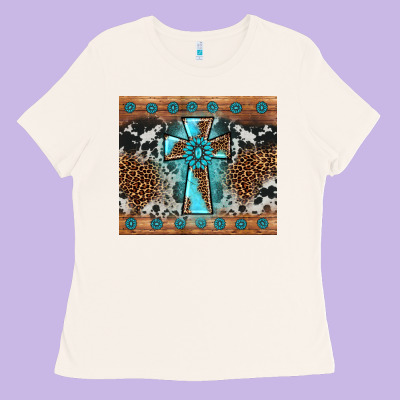 Gemstone Leopard Cross Ladies Tee Designed By Adodesignshop