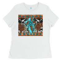 White gemstone leopard cross Ladies Tee - AdoDesignShop