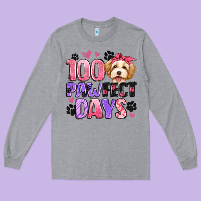 100 Pawfect Days Long Sleeve Tee Designed By Artiststas