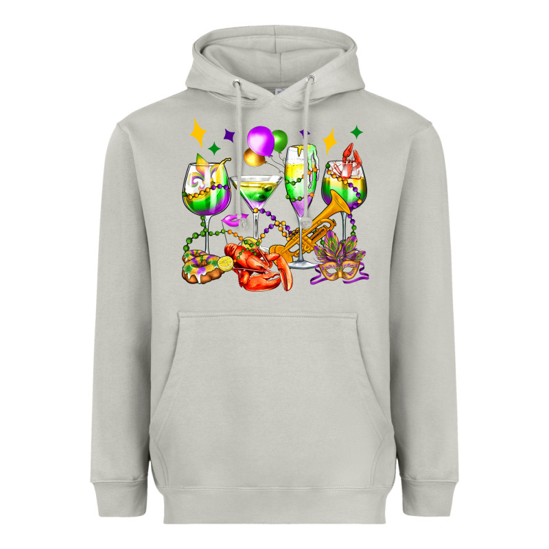 Mardi Gras Wine Glasses Olivia Heavyweight Hoodie by OliviaCreatesArt | Teevron