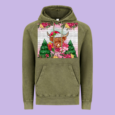 Pink Christmas Cow Vintage Hoodie Designed By Maliassmallbusiness