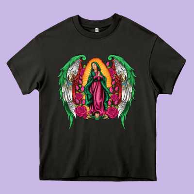 Mexican Flag Wings Our Lady Of Guadalupe Heavy Core Tee Designed By Artiststas