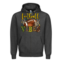 Charcoal Heather Football vibes yellow and green team color Zipper Hoodie - HowdyJamesFarm