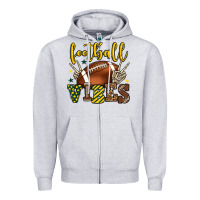 Heather Grey Football vibes yellow and green team color Zipper Hoodie - HowdyJamesFarm