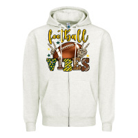 Oatmeal Heather Football vibes yellow and green team color Zipper Hoodie - HowdyJamesFarm
