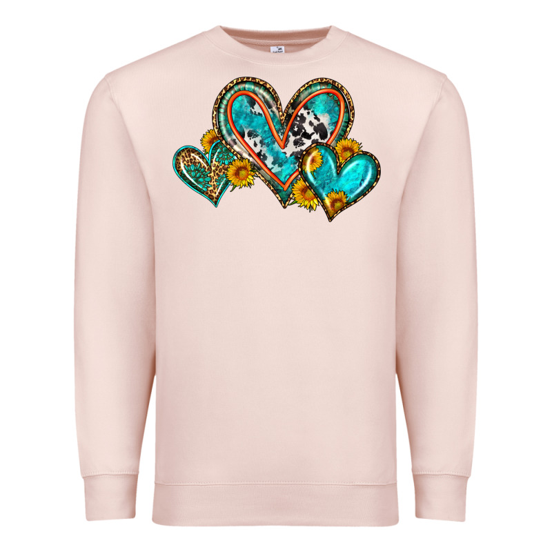Western Leopard Turquoise Cowhide Hearts Olivia Premium Sweatshirt by OliviaCreatesArt | Teevron