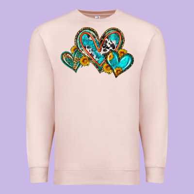 Western Leopard Turquoise Cowhide Hearts Olivia Premium Sweatshirt Designed By Oliviacreatesart