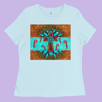 Christmas Cross Gemstone Ladies Tee Designed By Adodesignshop