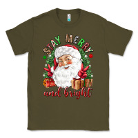 Army Green Stay Merry and bright Christmas with santa Classic Tee - NancyCooperArtShop