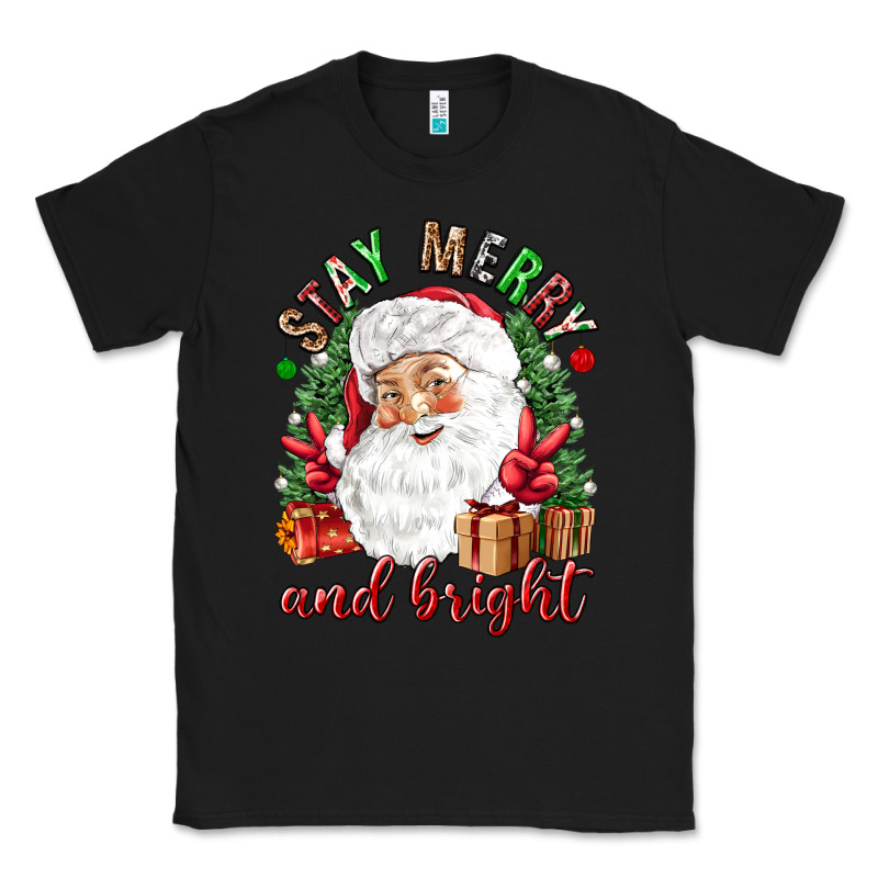 Stay Merry And Bright Christmas With Santa Classic Tee by NancyCooperArtShop | Teevron