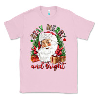 Bubblegum Pink Stay Merry and bright Christmas with santa Classic Tee - NancyCooperArtShop