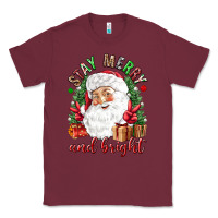 Burgundy Stay Merry and bright Christmas with santa Classic Tee - NancyCooperArtShop
