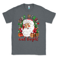 Charcoal Heather Stay Merry and bright Christmas with santa Classic Tee - NancyCooperArtShop