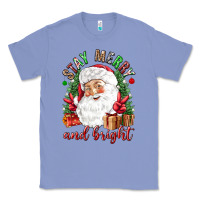 Colony Blue Stay Merry and bright Christmas with santa Classic Tee - NancyCooperArtShop