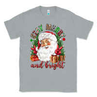 Heather Grey Stay Merry and bright Christmas with santa Classic Tee - NancyCooperArtShop