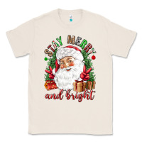 Natural Stay Merry and bright Christmas with santa Classic Tee - NancyCooperArtShop