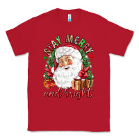 Red Stay Merry and bright Christmas with santa Classic Tee - NancyCooperArtShop